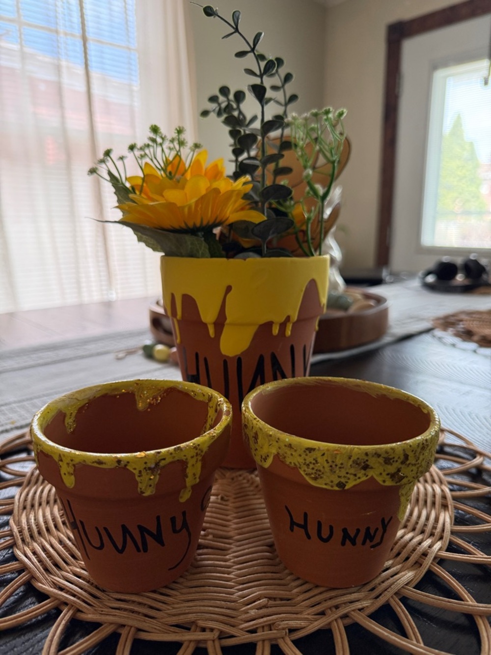 Hand-Painted Yellow Drip Terracotta Planter Pots - Set of 3